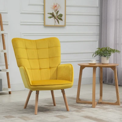 HOMCOM Velvet-Touch Wingback Armchair Yellow