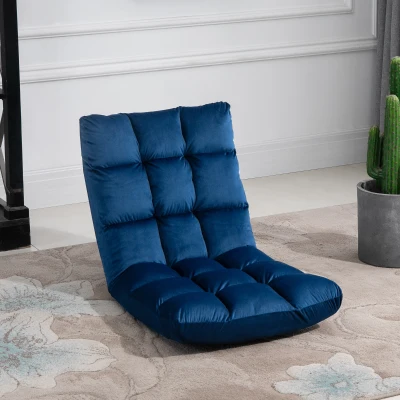 HOMCOM Sessel Gästematratze Bodensessel, verstellbare Rückenlehne, Velouroptik, 55 cm x 71 cm x 53,5 cm, Blau