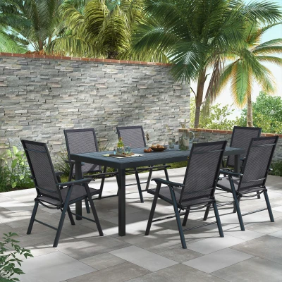 Outsunny Set of 6 Folding Garden Chairs Metal Dark Grey