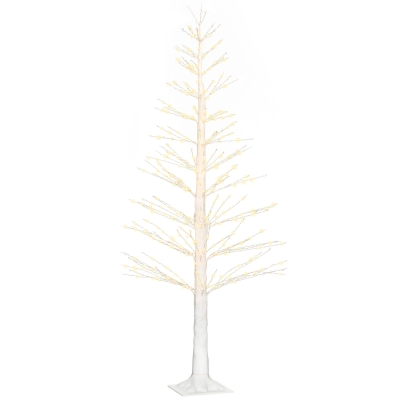 HOMCOM Kunsttanne mit LED-Beleuchtung, 180 cm hoher Weihnachtsbaum, realistische Rinde, Weiß