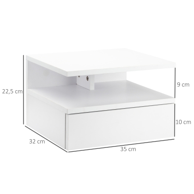 HOMCOM Juego de 2 Mesitas de Noche Flotantes Mesitas de Noche Colgantes con 1 Cajón y Estante Abierto para Dormitorio 35x32x22,5 cm Blanco(m-3)