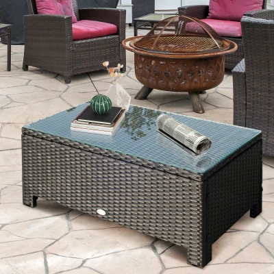 Outsunny Garten Beistelltisch Couchtisch Gartentisch Balkontisch Polyrattan Schwarz 85 x 50 x 39 cm