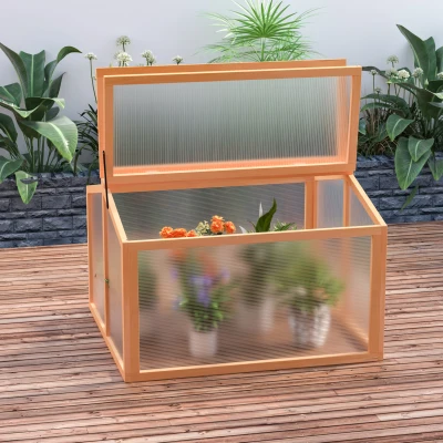Outsunny Mini Serre Bois Sapin Toit Ouvrable 90x80x58 cm