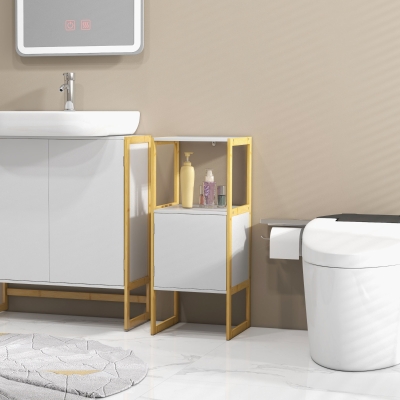 HOMCOM Meuble SDB Bambou Étagère Blanche
