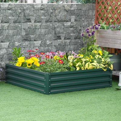 Outsunny Gartenbeet, Pflanzkasten mit Stahlgehäuse, Grün, 120 x 120 x 30 cm
