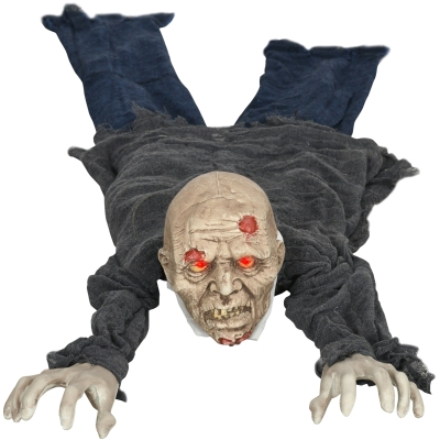 HOMCOM Halloween-Dekoration Zombie, LED-Augen, heult und kriecht, Geräusch- & Bewegungssensor, batteriebetrieben, 159 cm