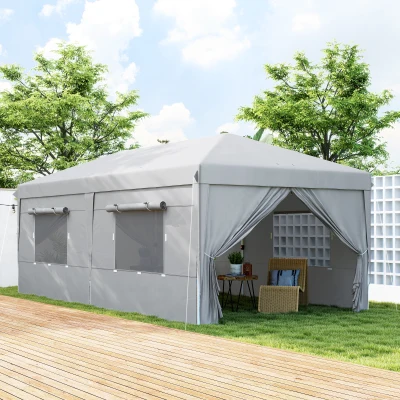 Outsunny 3 x 6 m Pop-up-Pavillon mit Seitenwänden und Tragetasche, UPF50+ höhenverstellbares Gartenzelt, Hellgrau