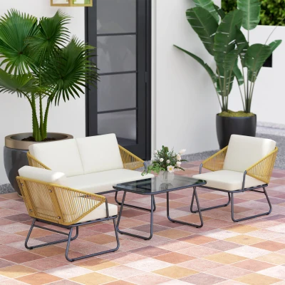 Rattan Sofa Set 107L x 70W x 69H cm Natural wood finish