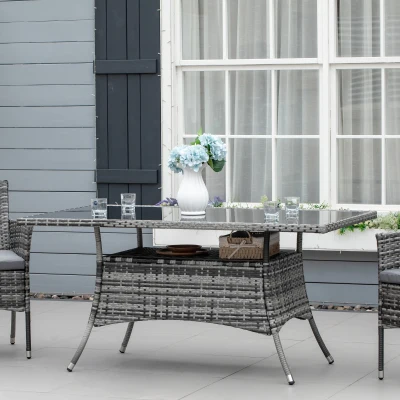Outsunny Gartentisch Glastisch Esstisch Gartenmöbel Tisch, Polyrattan+Sicherheitsglas, Grau+Schwarz, 150x85x74cm