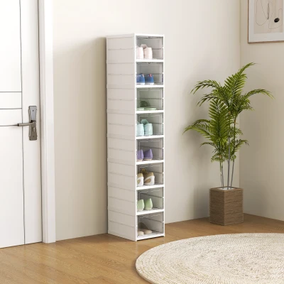 HOMCOM Scarpiera 8 Contenitori Impilabili e Pieghevoli Bianco