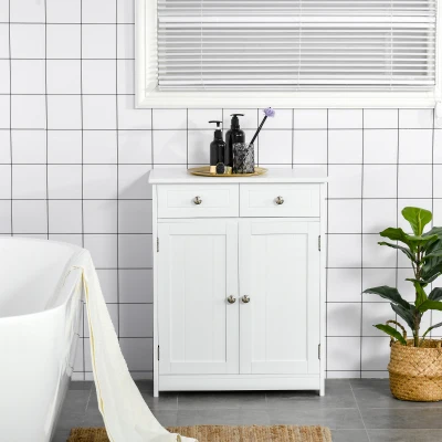 kleankin Armario Auxiliar de Baño con Cajones de Estilo Clásico Mueble Auxiliar de Pasillo Dormitorio 60x30x75 cm Blanco