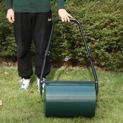 Outsunny Rasenwalze Gartenrolle Gartenwalze mit U-Griff 31 cm Durchmesser 30 cm Arbeitsbreit 40 L Wasser-/Sandfüllunge Metall Grün