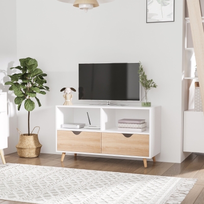 HOMCOM Mobile per TV 99cm x 39cm x 58cm Bianco, Color Legno