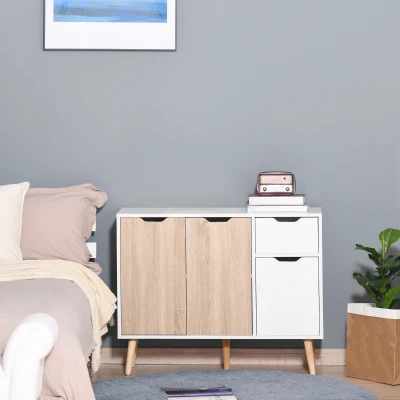 Buffet Scandinave Blanc Chêne Clair 2 Placards
