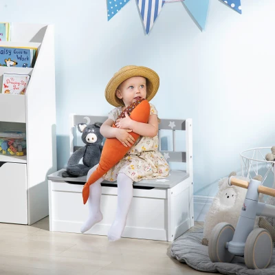 ZONEKIZ 2 en 1 Banco Infantil con Baúl de Almacenamiento para Niños de +18 Meses Carga 50 kg 60x30x50 cm Gris y Blanco
