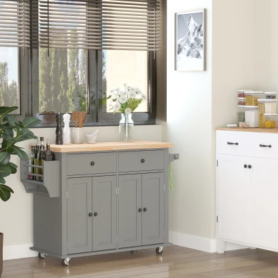 HOMCOM Desserte Cuisine Multi-Rangements MDF Gris Hévéa