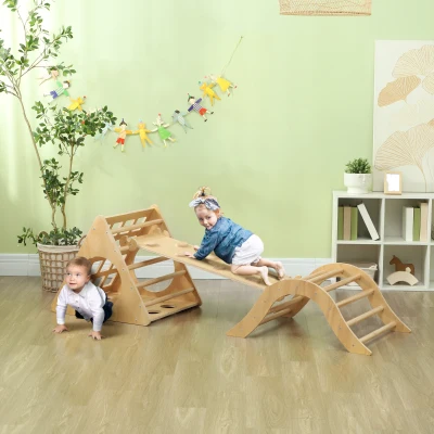 AIYAPLAY Escalada para Niños de 18-48 Meses 8 en 1 con Rampa Escalera de Arco y Bolsa de Arena 175x59,5x60 cm Natural