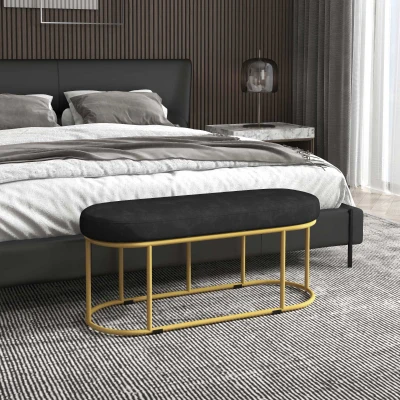 HOMCOM Schuhbank im Retrodesign, Bettbank, Flurbank, Samtoptik, bis 200 kg, Metallrahmen, schwarz, 100 x 37 x 43cm