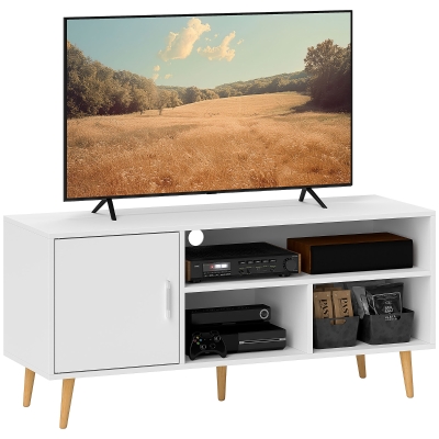 HOMCOM Mueble de TV para Televisores de hasta 60" Mesa para TV de Salón Comedor Moderna con Armario y 3 Compartimentos 120x40x55 cm Blanco
