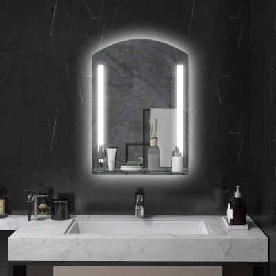 kleankin Specchio per Bagno con Luce LED Mensola in Vetro Argento
