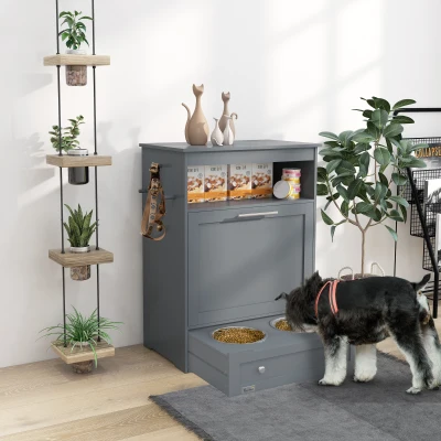 PawHut Pet Feeder Station with Storage Cabinet Grey