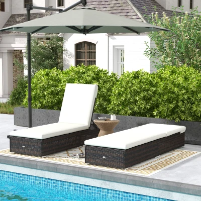 Outsunny Rattan Sun Loungers Set of Two Reclining Brown/Cream