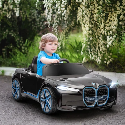 HOMCOM Coche Eléctrico para Niños 37-72 Meses Autorización BMW I4 con Control Remoto y Cinturón de Seguridad 115x67x45cm Negro