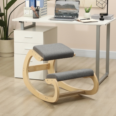 HOMCOM Ergonomischer, schaukelnder Kniehocker für Homeoffice, zur Verbesserung der Körperhaltung, Grau