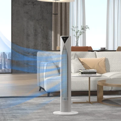 HOMCOM Ventilateur Tour Blanc Télécommande 96cm