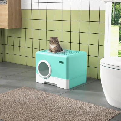 PawHut Arenero para Gatos con Pala Bandeja Extraíble 2 Puertas Entrada Principal y Salida Superior 52x41x38,5 cm Verde