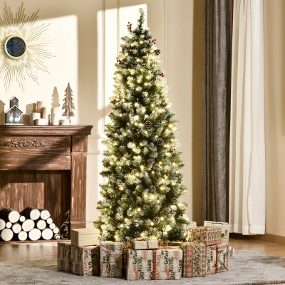 HOMCOM Künstlicher Weihnachtsbaum 180 cm Tannenbaum künstlich mit LED Beleuchtung, Schnee, 618 Spitzen Christbaum Weihnachtsdeko inkl. Stahlständer für drinnen