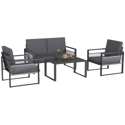Outsunny Aluminium Garden Dining Set with Cushions 4-Piece
