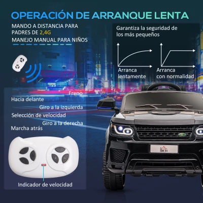 HOMCOM Coche Eléctrico SUV para 3-6 Años Coche de Batería 12V con 2 Motores Mando a Distancia 110x68x52 cm Negro(m-6)