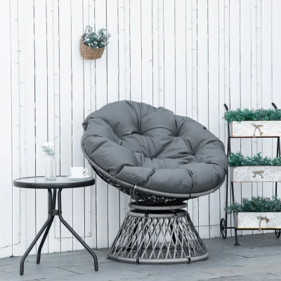 Outsunny Papasansessel Korbsessel Sessel mit Polster 360 Grad Rattan Grau B87 x T97 x H86 cm