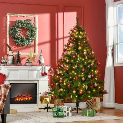HOMCOM 1.8m Pre-Lit Christmas Tree with Metal Stand Warm White
