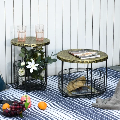Outsunny Set 2 tavoli da giardino 46cm x 46cm x 35.5cm Nero, Bronzo