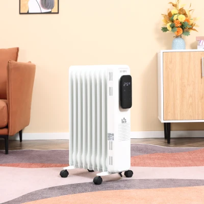 HOMCOM Ölheizung, 3 Heizstufen, Touch-Display, 15-35° C, 2000 W, Stahl, weiß, 42,5 x 24 x 63cm