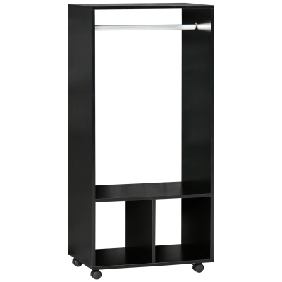HOMCOM Kleiderschrank Garderobe,60 cm x 40 cm x 128 cm, 1 Kleiderstange, 2 Regale, Schwarz