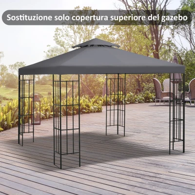 Outsunny Tetto di Ricambio per Gazebo 3x3m 2 Livelli Grigio