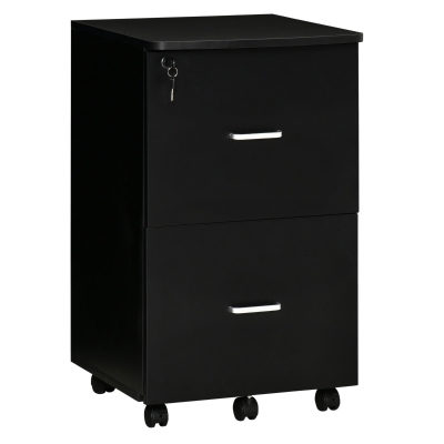 Vinsetto Cajonera de Oficina Mueble Auxiliar con 2 Cajones Cierre con Llave para Estudio Despacho 43x45x72 cm Negro