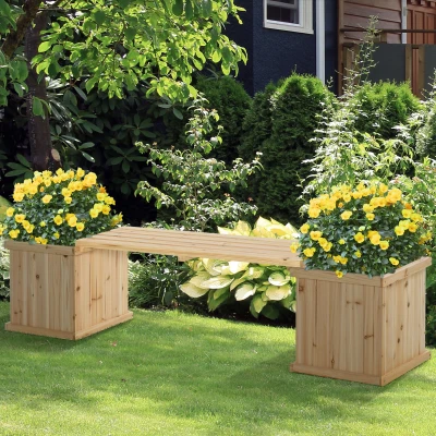 Outsunny Wooden Garden Planter & Bench 176x38 cm Natural