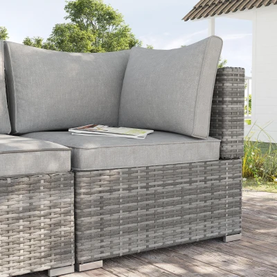 Outsunny Rattan Corner Sofa Light Grey with Cushions