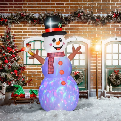 Outsunny Großer Schneemann, 2,40 m, Weihnachtsdeko, mit LEDs, selbstaufblasend, Polyester