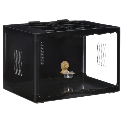 PawHut Terrario para Reptiles Caja de Alimentación de Insectos de Acrílico con Comedero Termómetro 2 Portalámparas E27 e Interruptor para Lagarto Camaleón 60x40x40,5 cm Negro
