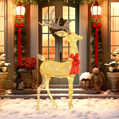 Lighted Reindeer Christmas Decoration 66W x 25D x 135Hcm Gold Tone