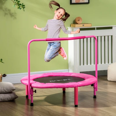 ZONEKIZ 3 en 1 Cama Elástica Infantil Ø66 cm Trampolín para Niños de 1-6 Años con Mango Extraíble Ø96x74 cm Rosa