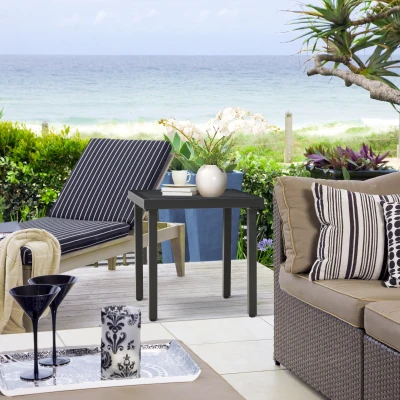 Outsunny Patio Coffee Table Steel Frame with Umbrella Hole Black
