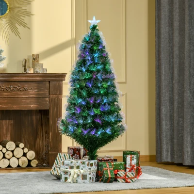 HOMCOM 5FT Multicoloured Christmas Tree Pre-Lit Metal Stand