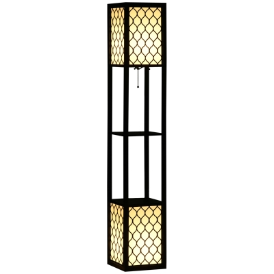 HOMCOM Lampadaire Étagère MDF Noir Nid d'Abeille 156cm
