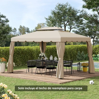 Outsunny Techo de Repuesto para Cenador 4x3 m Cubierta de Repuesto con Doble Techo y 8 Orificios de Drenaje Beige
